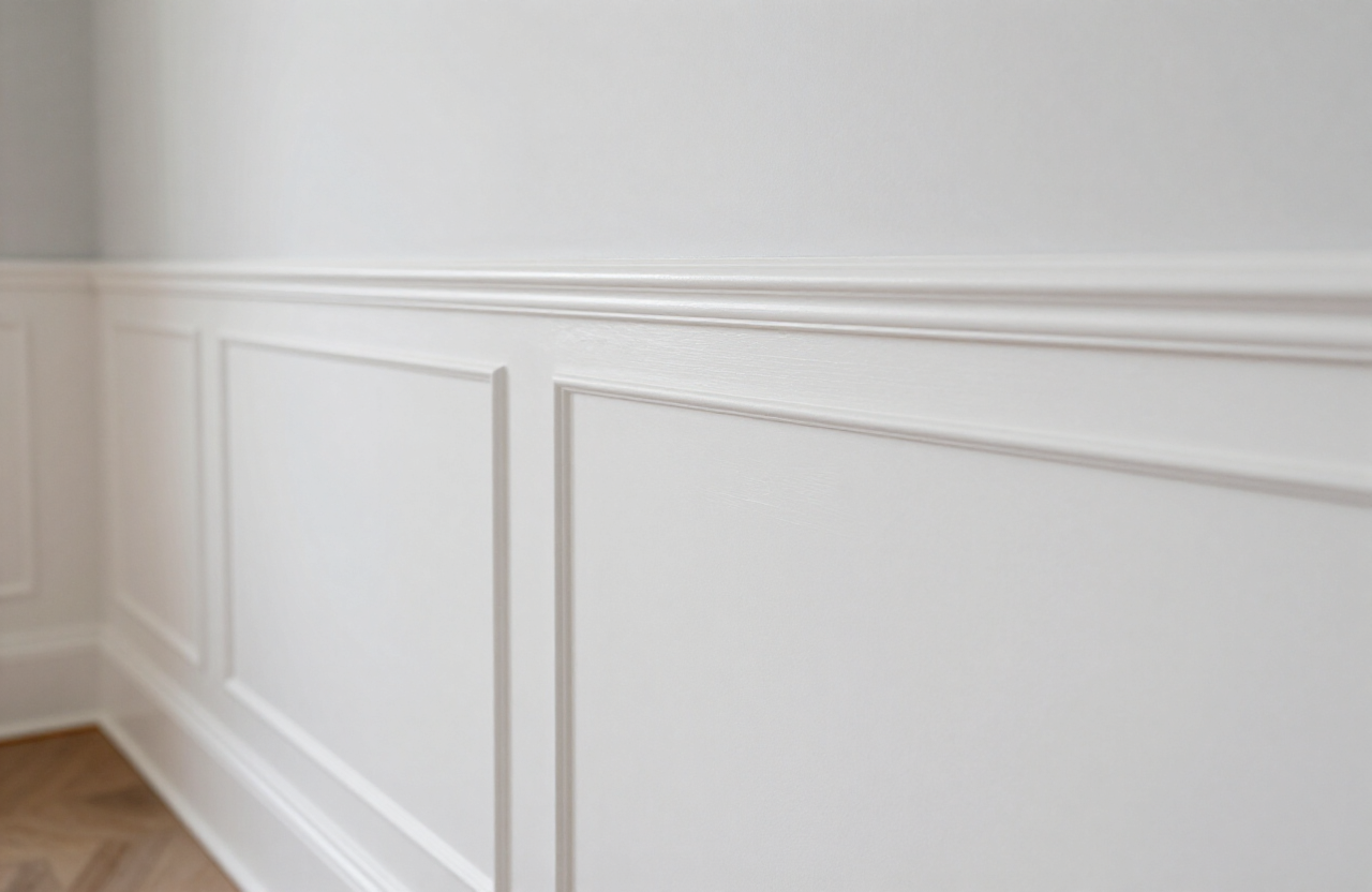 Freshly painted white baseboards and crown molding in a new Secaucus townhome