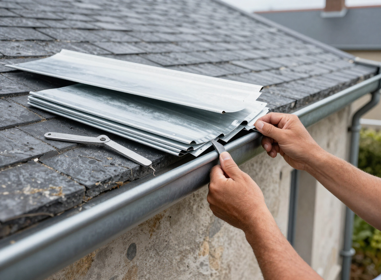 Façonnage de zinguerie : pose d’une gouttière en zinc sur une toiture