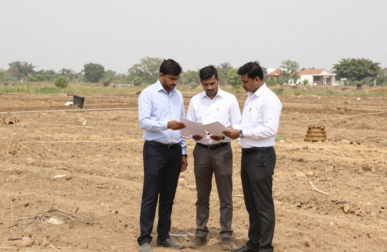 Internal roads and infrastructure in a plotted residential layout near Hyderabad