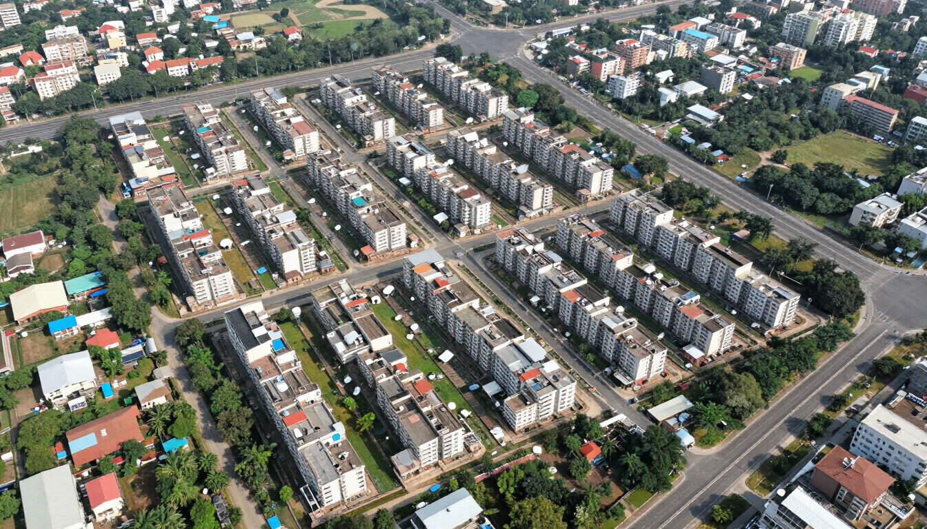 Internal roads and infrastructure in a plotted residential layout near Hyderabad