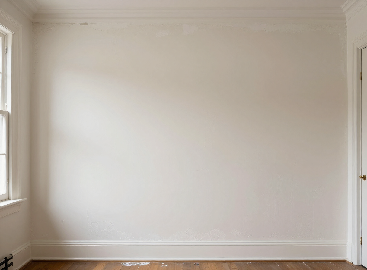 Repaired wall after wallpaper removal in a Hoboken NJ brownstone, skim coated and primed