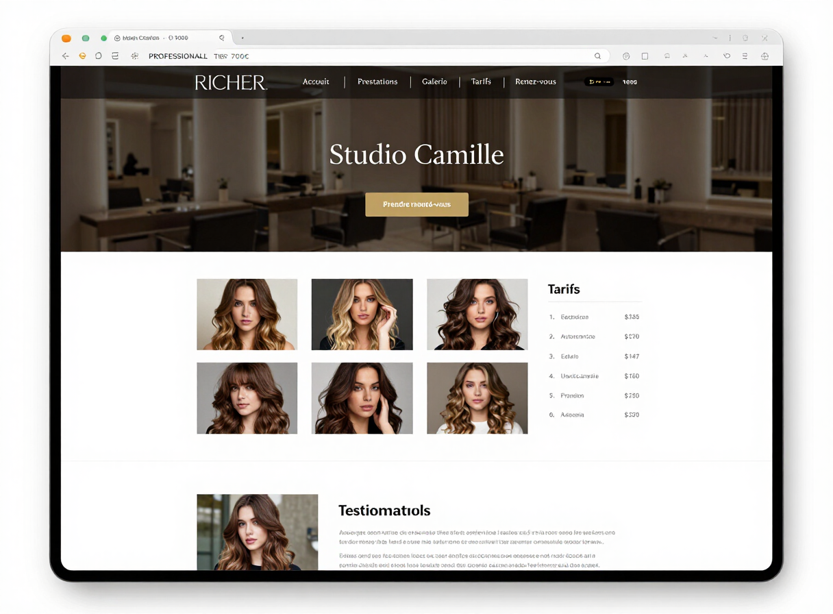 Page d’accueil du site du salon de coiffure sur ordinateur