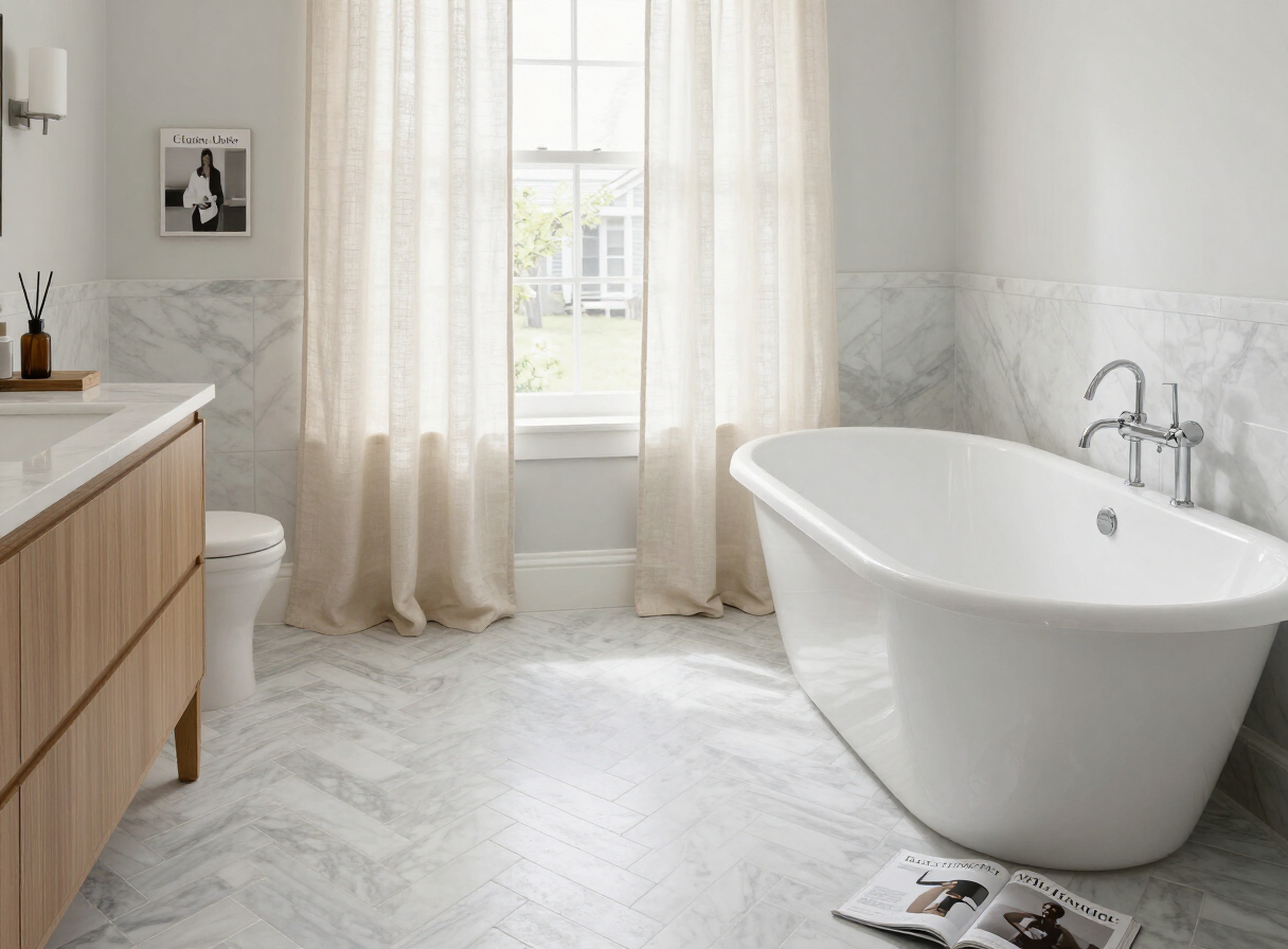 Herringbone marble bathroom