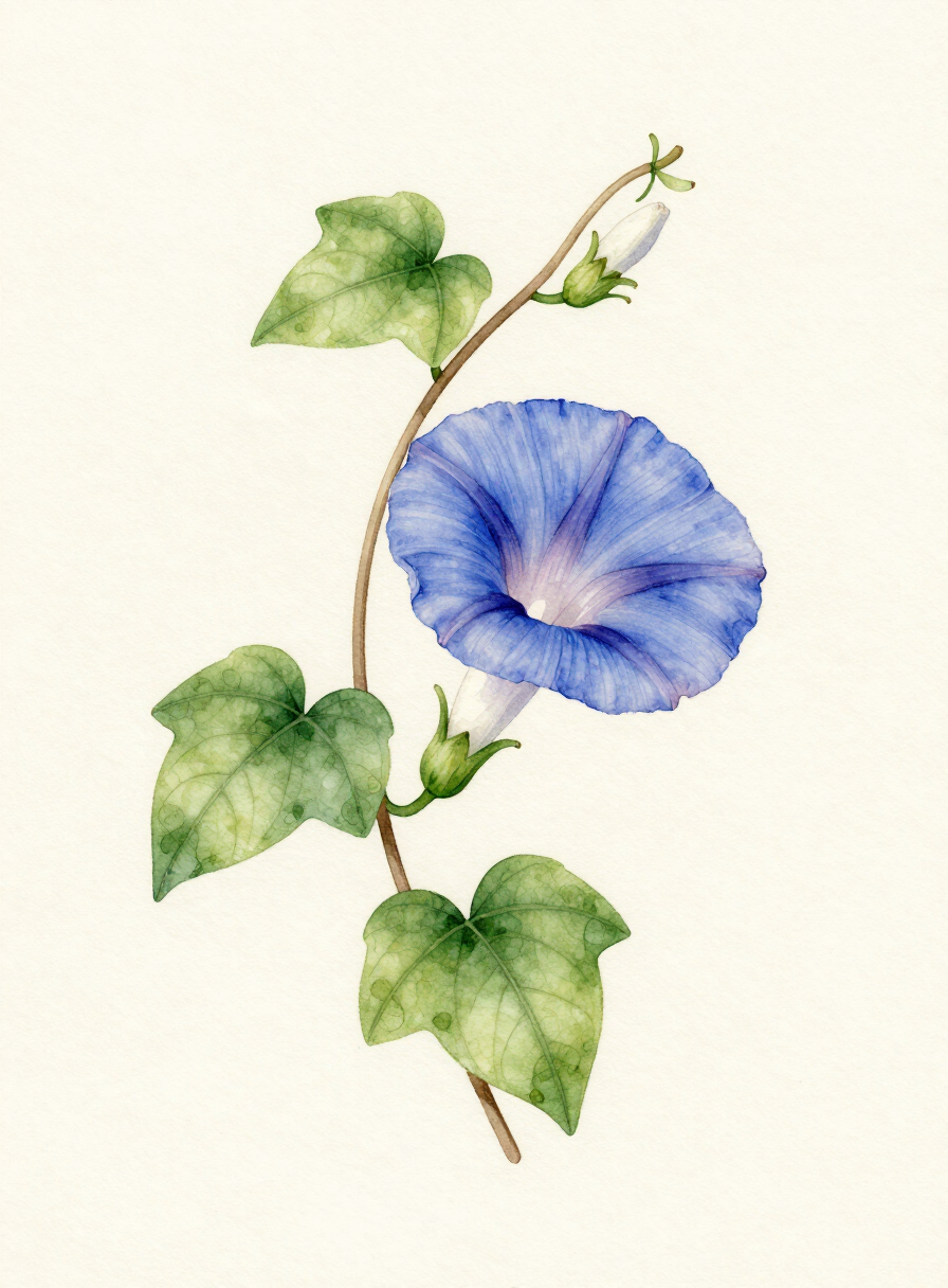 Watercolor painting of a periwinkle Morning Glory