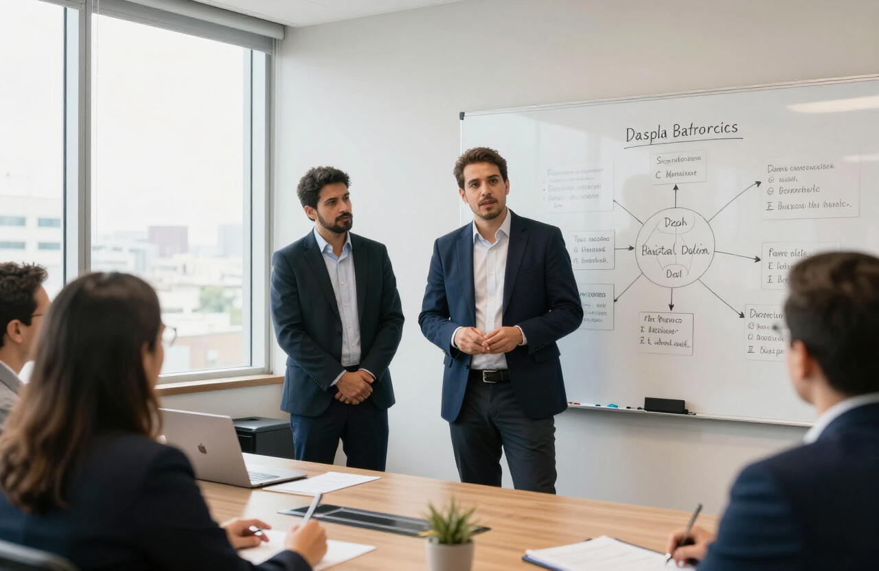 Consultor apresentando um roadmap de transformação digital para o time
