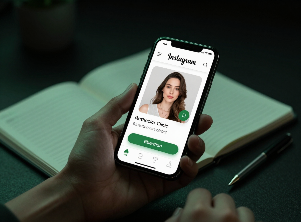 Anuncio de Instagram de un centro de estética en la pantalla de un celular