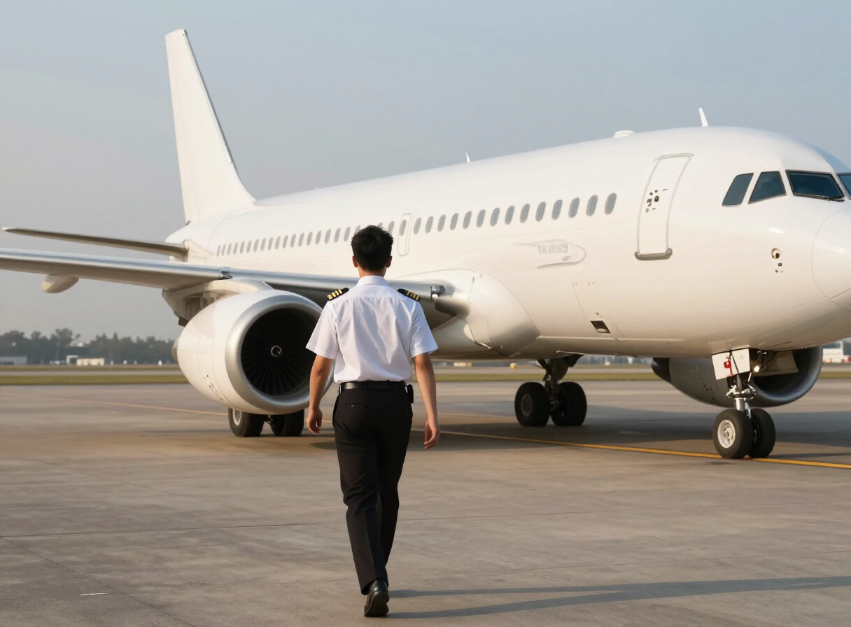 Airline pilot walking toward an aircraft