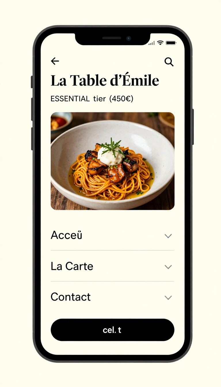 Page d’accueil du site du restaurant sur smartphone