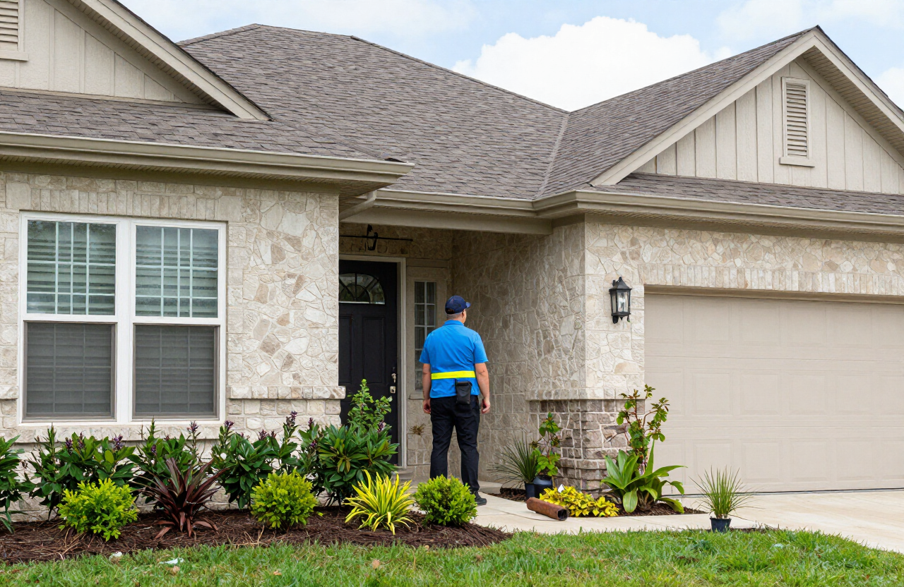 Houston-area residential single-family home exterior with mature landscaping where squirrel inspection and exclusion service may be needed