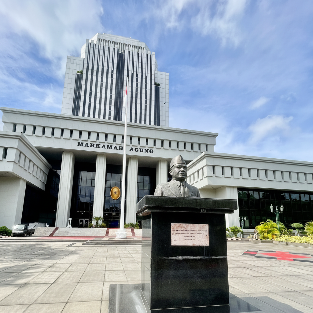 Gedung Mahkamah Agung dan patung di halaman depan