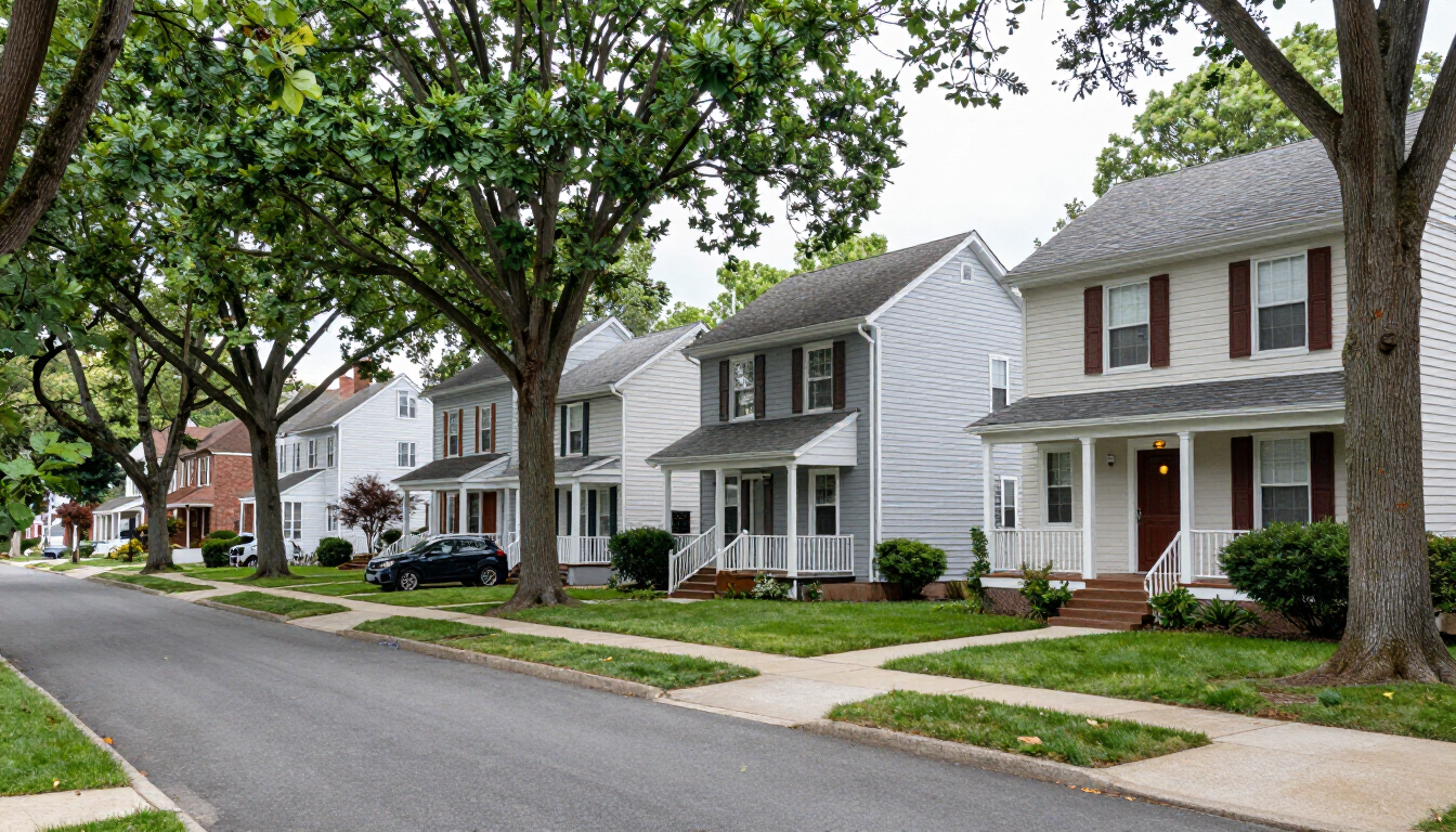 Hasbrouck Heights NJ neighborhood street with coordinated traditional homes