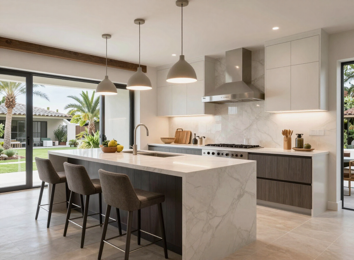 Kitchens: Waterfall island