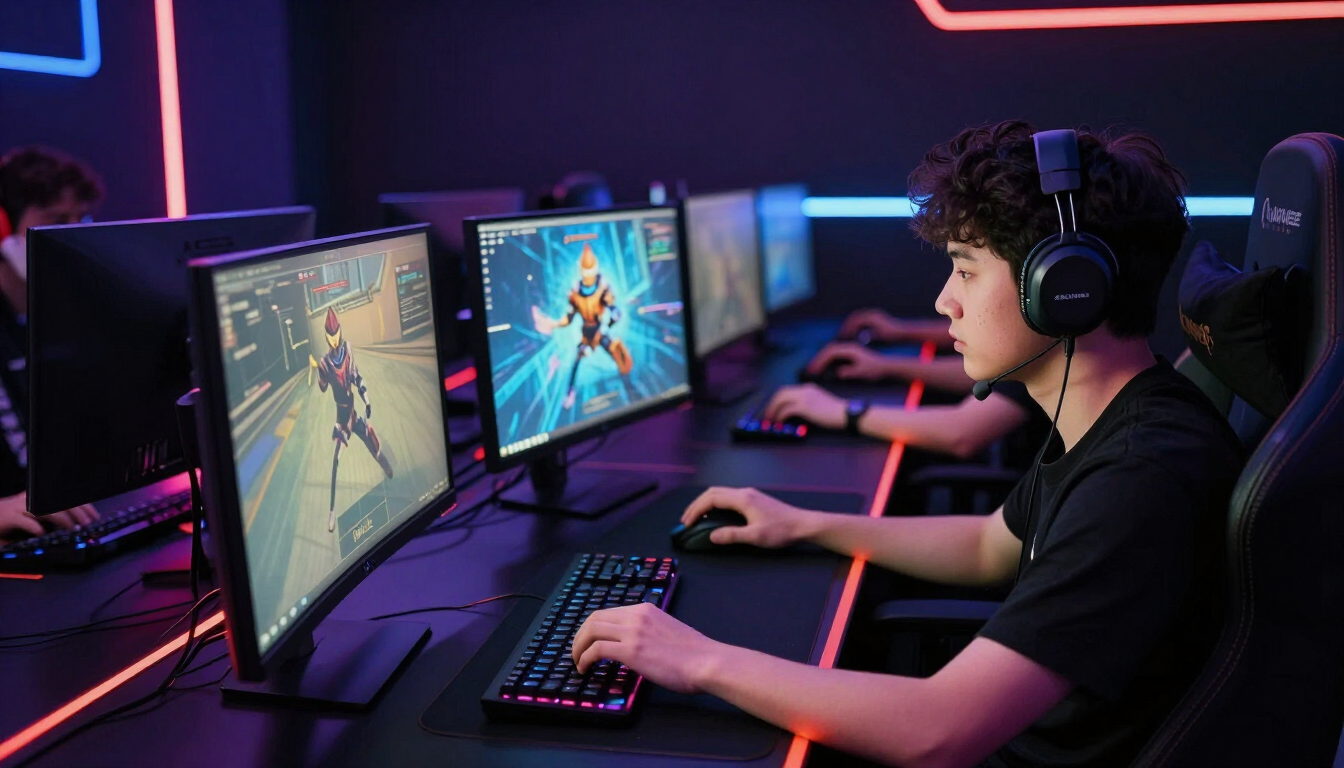 Pro gamer esports menggunakan strategi kemenangan di game online