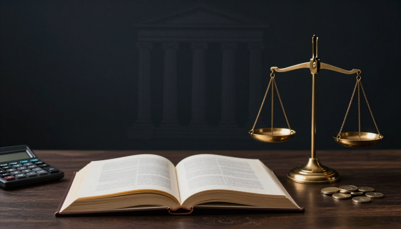 LC 236/2026 — livro de legislação e balança sobre mesa escura com detalhes dourados