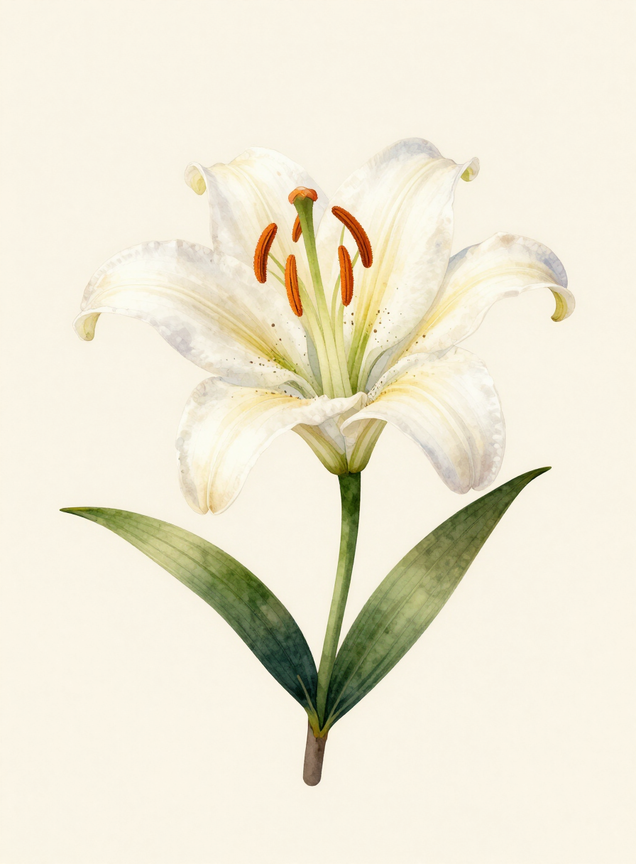 Watercolor painting of a white Lily