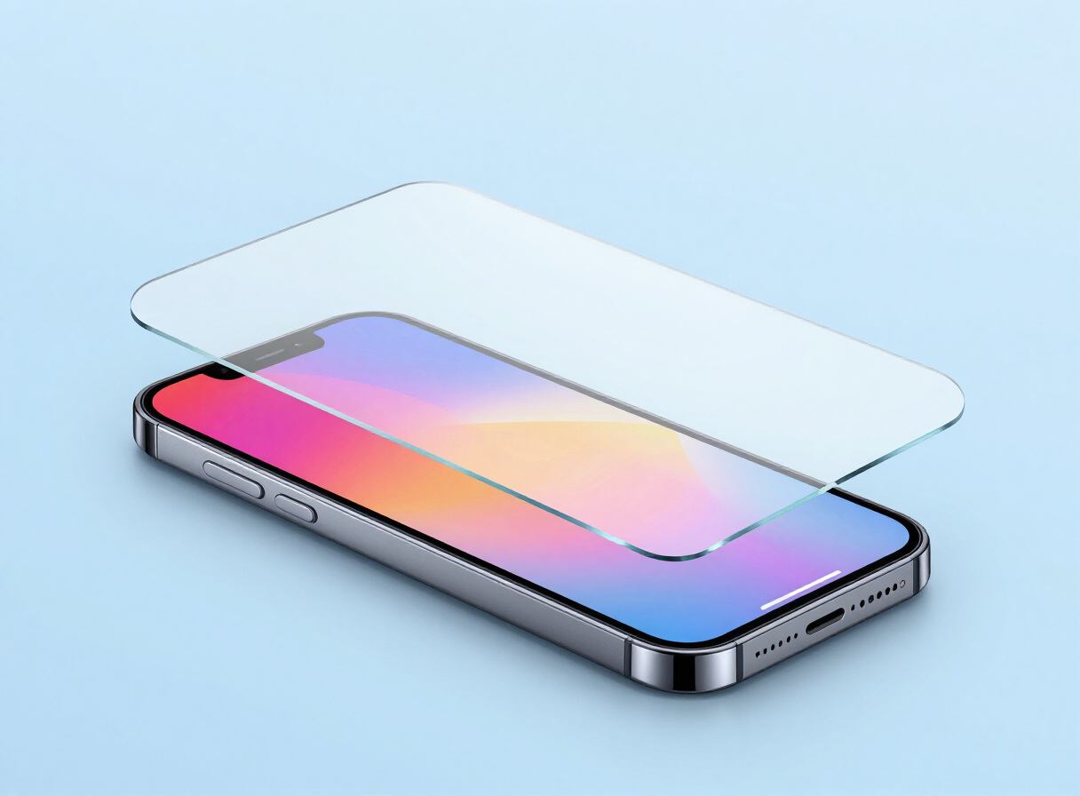 Vidrio templado colocándose sobre la pantalla de un celular