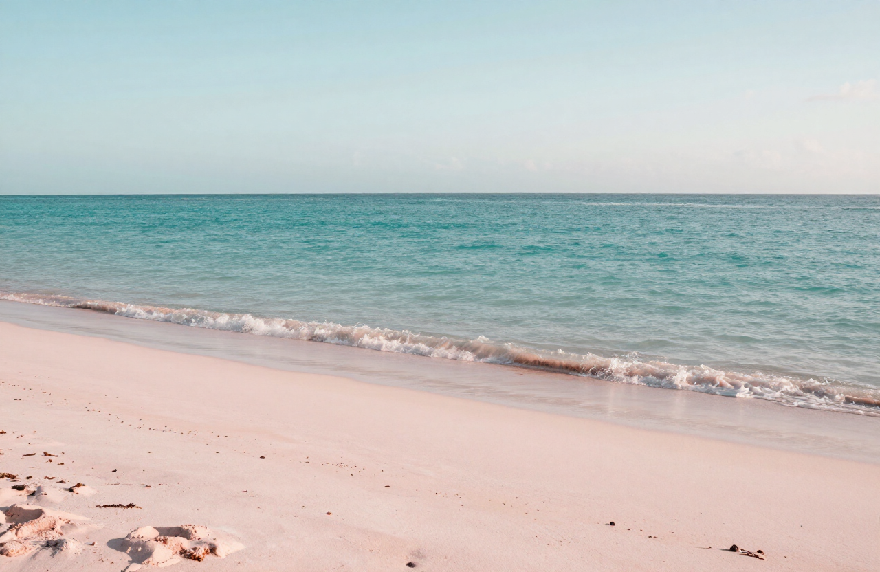 Five kilometres of blush-coloured sand.