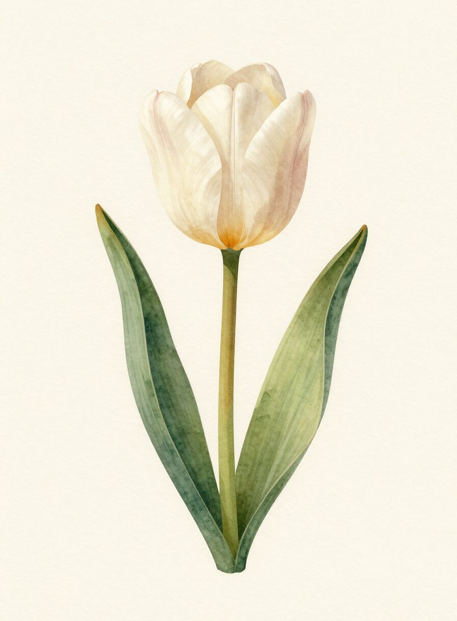 Watercolor painting of a cream Tulip