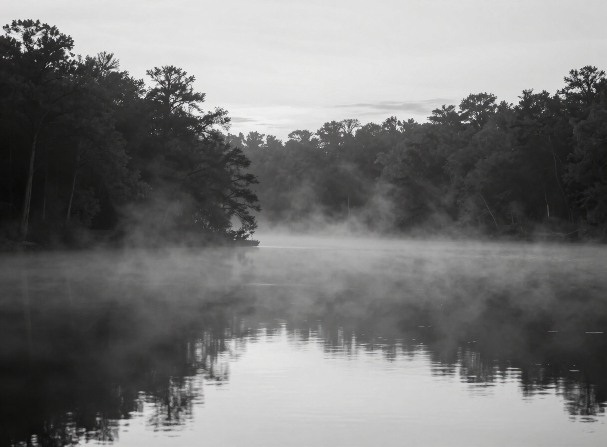 Morning mist drifting over the lake near The Social Atelier