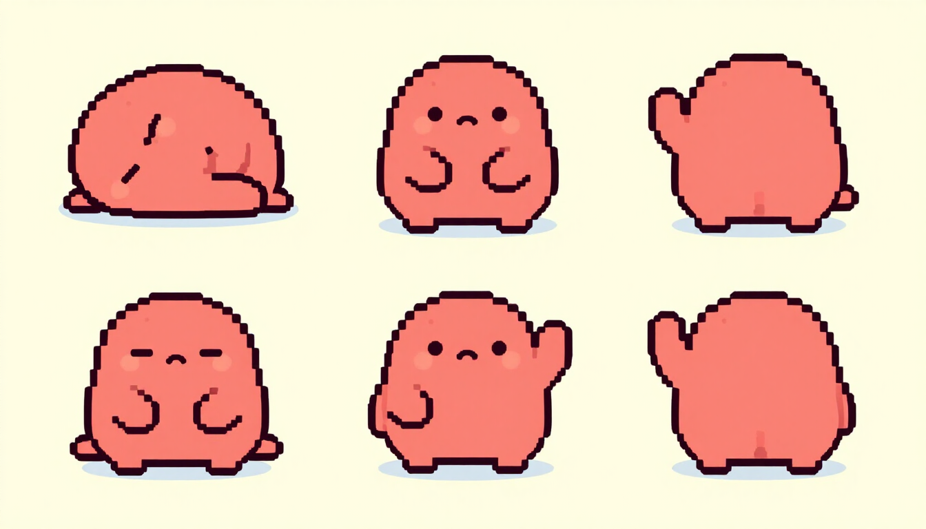 Pixel pet in sleeping, watching and waving poses