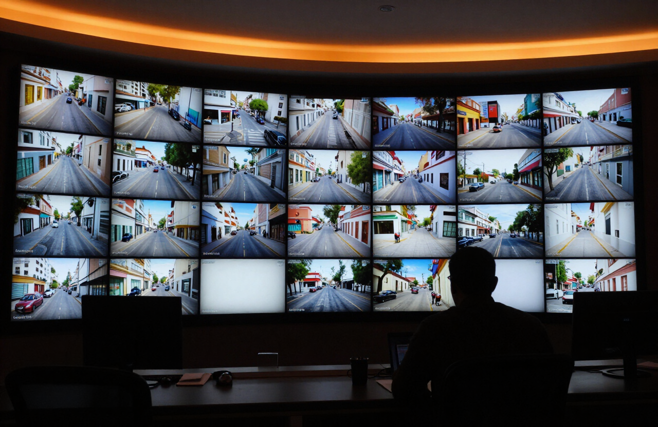 Centro de monitoreo de videovigilancia con pantallas de la ZMG
