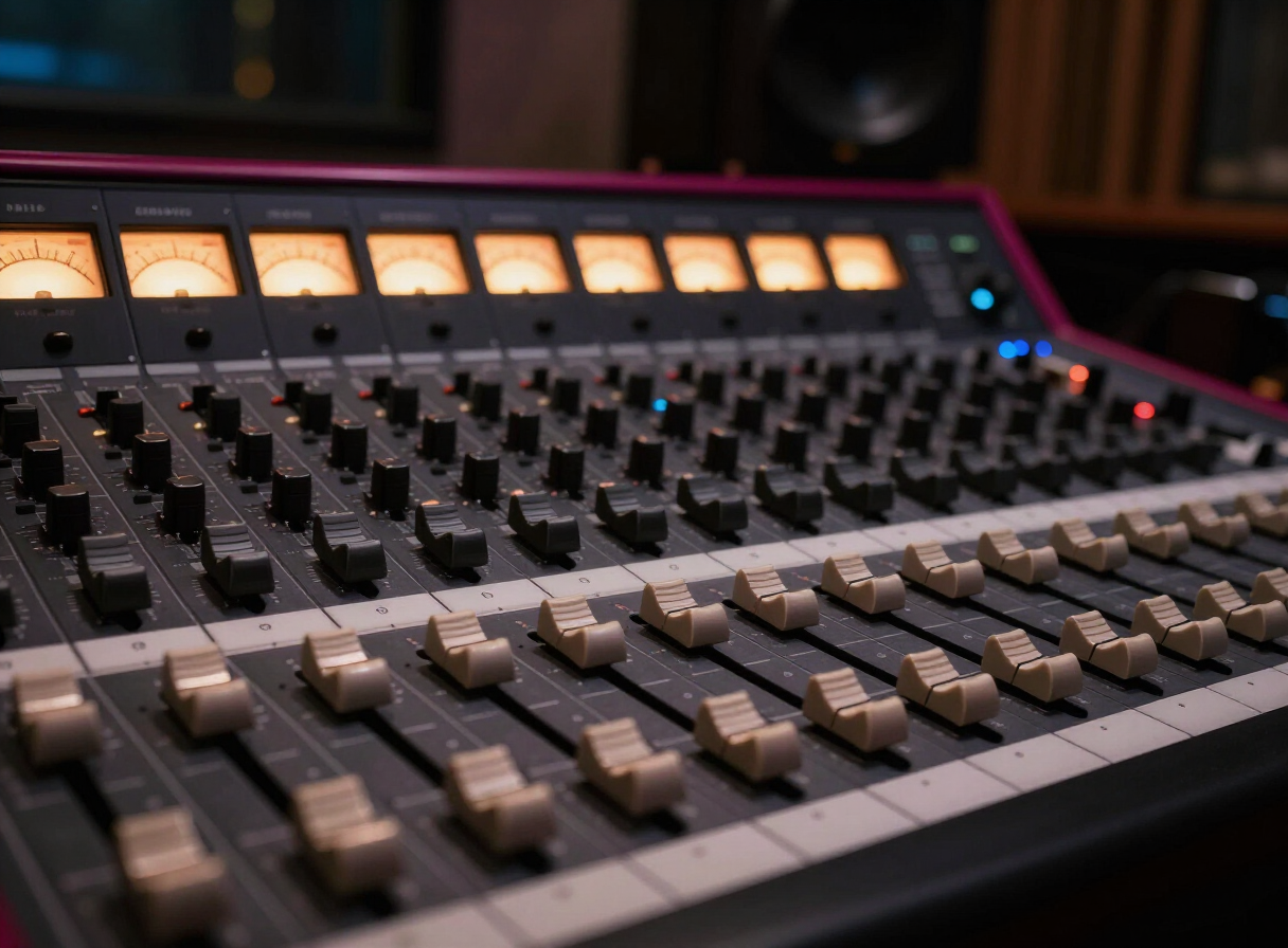 Mixing console in a dark control room