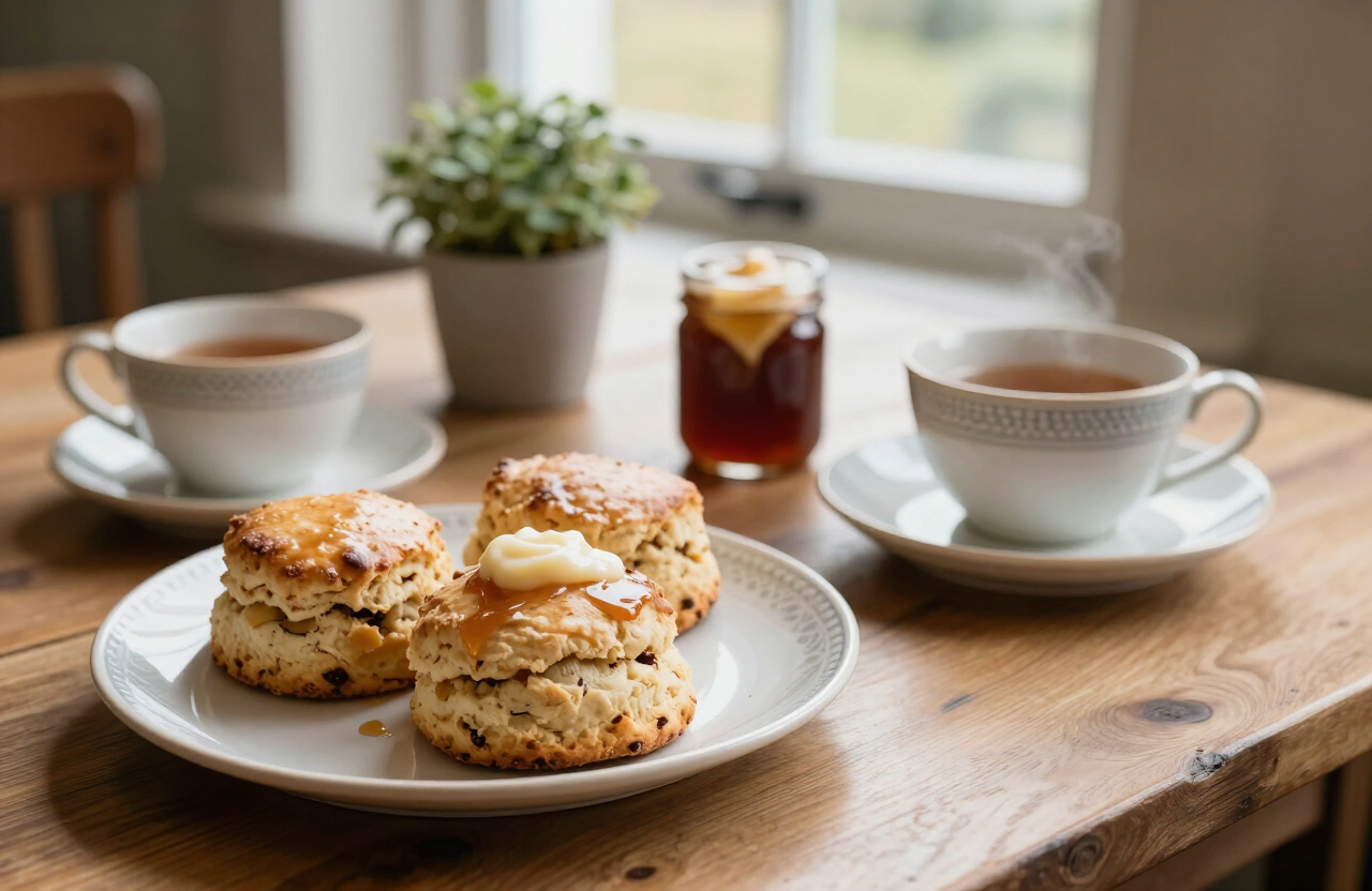 Tea and scones at a countryside café