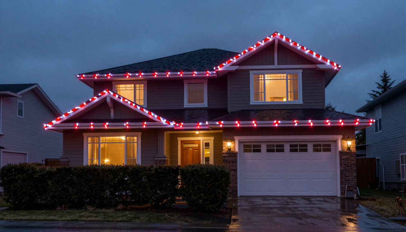 Newton Surrey Christmas lights with yard seasonal lighting and upscale yuletide festive presentation.