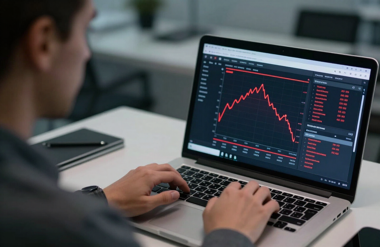 Forensic analyst tracing blockchain transactions on a laptop