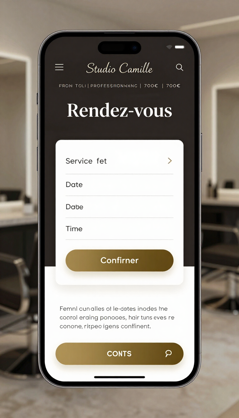 Page de prise de rendez-vous du salon sur smartphone