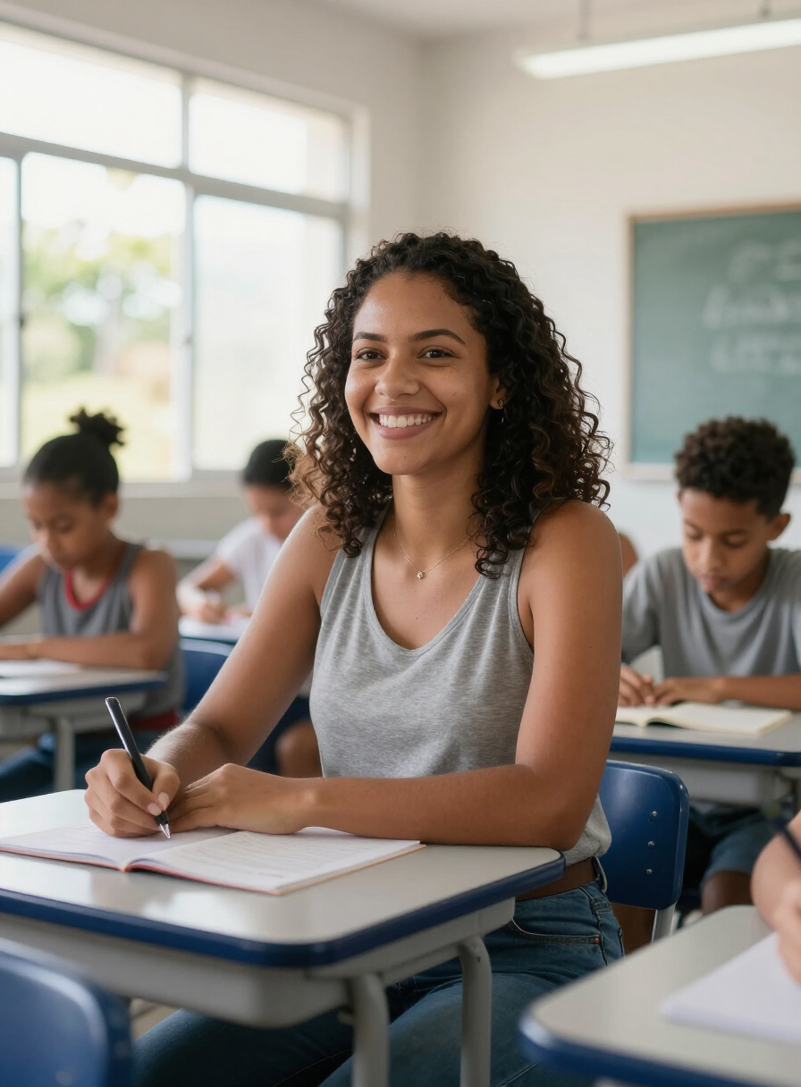 Professora de escola comunitária filantrópica em sala de aula