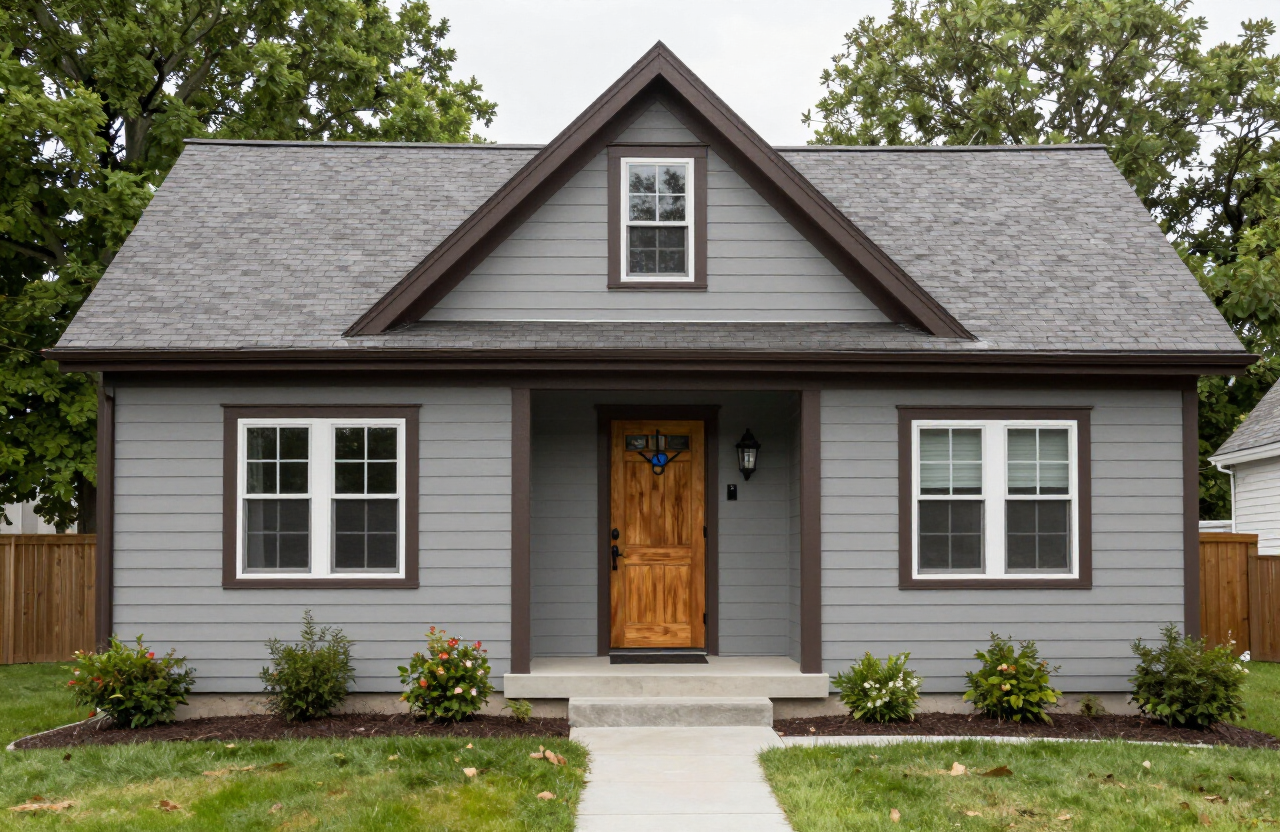 Rutherford NJ Craftsman bungalow after color update with warm gray siding and deep brown trim