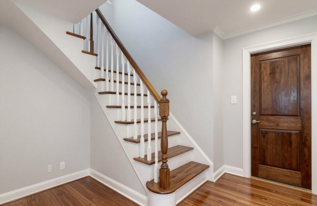 Two-family home common stairway in Wood-Ridge NJ needing durable paint finish