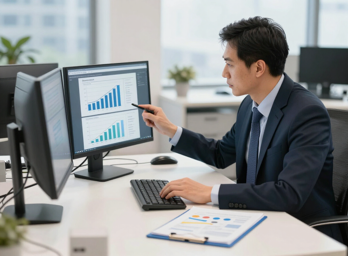 Market research analyst reviewing data