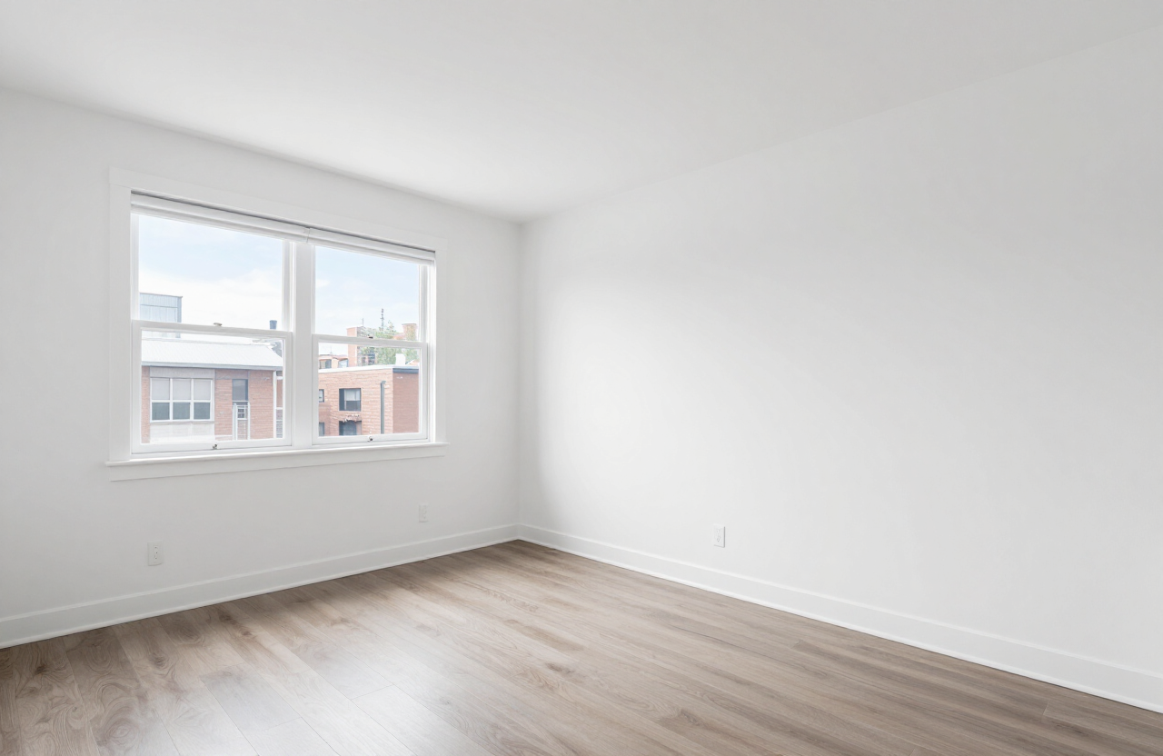 Condo unit living room in Secaucus NJ after interior painting with fresh Cloud White walls