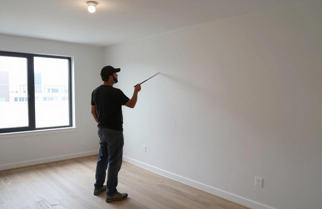 Final walkthrough quality inspection of a freshly painted Weehawken NJ condo interior