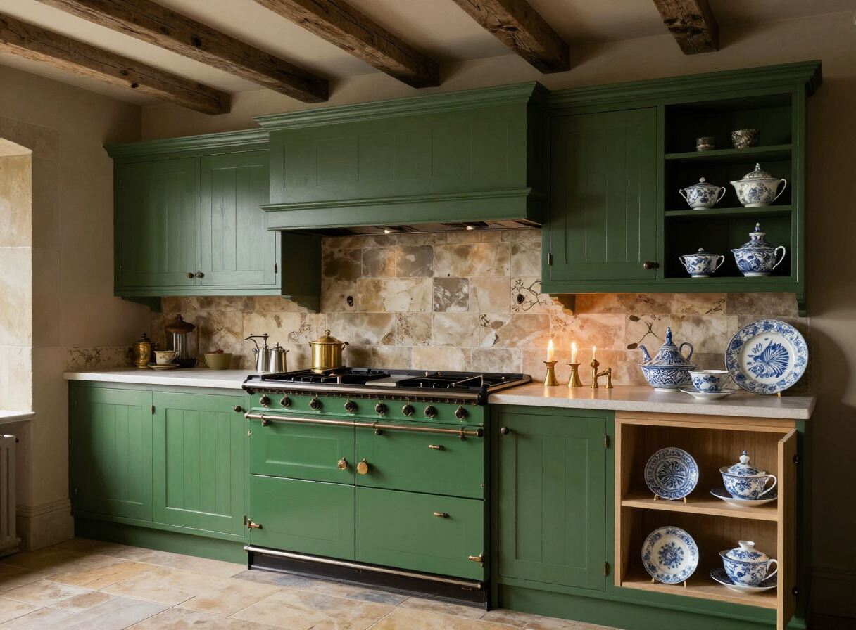 Racing Green & Limestone — Kitchen by HS Kitchens Studio, Scotland