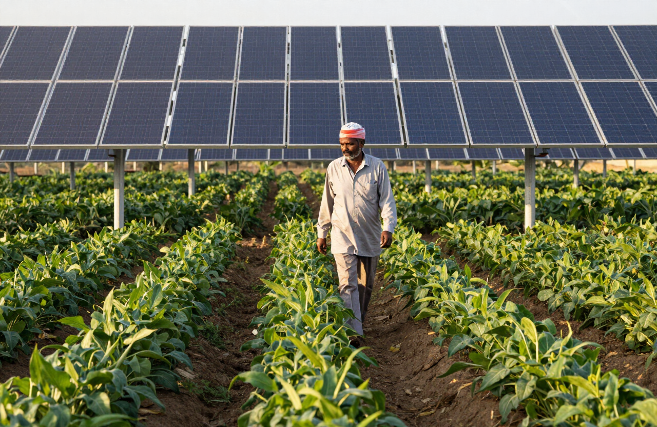 Solar panels above farmland
