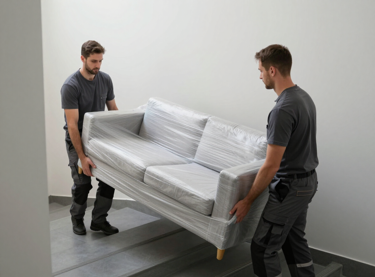 Küchenelemente werden für den Abtransport vorbereitet