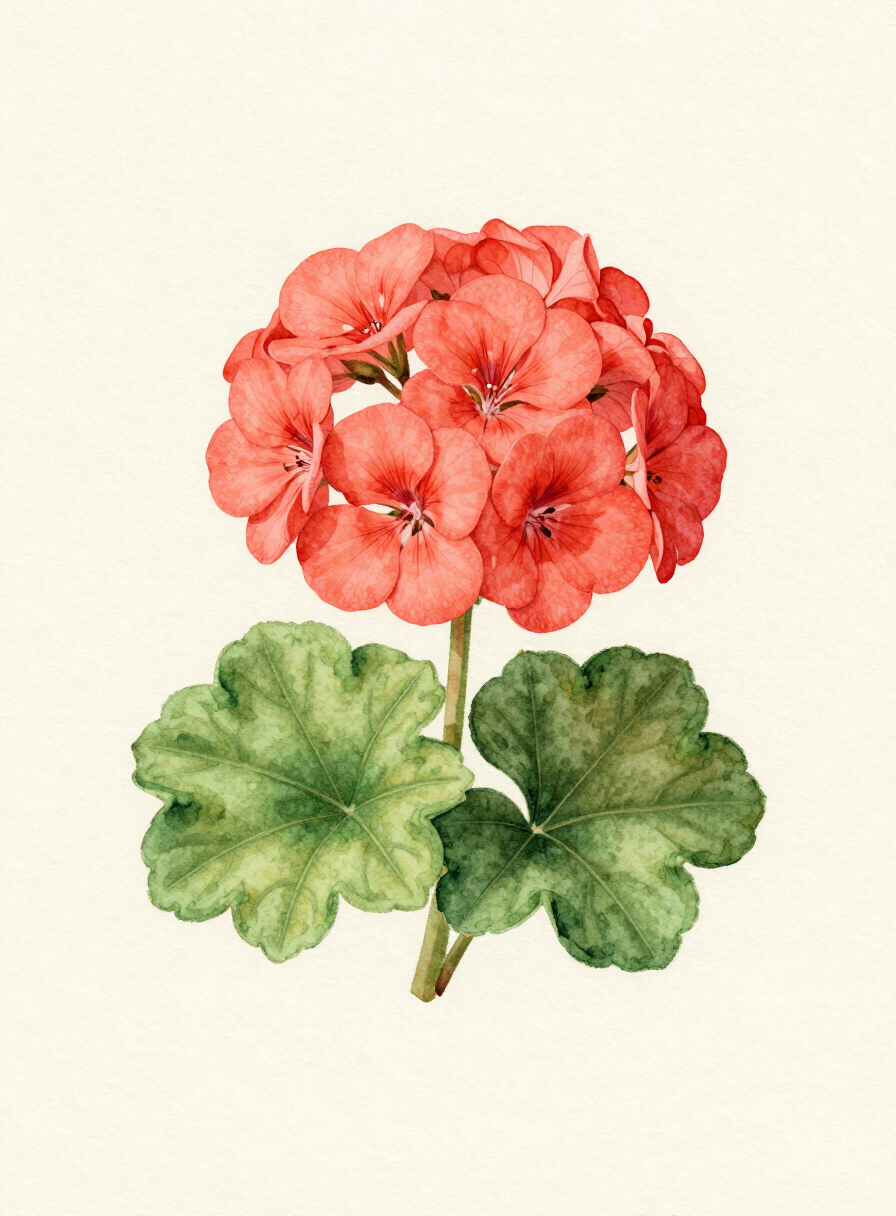 Watercolor painting of a coral Geranium