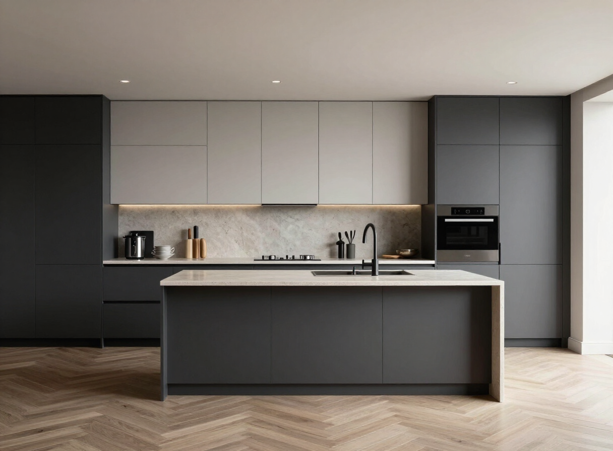 Pale Grey & Graphite — Kitchen by HS Kitchens Studio, Manchester