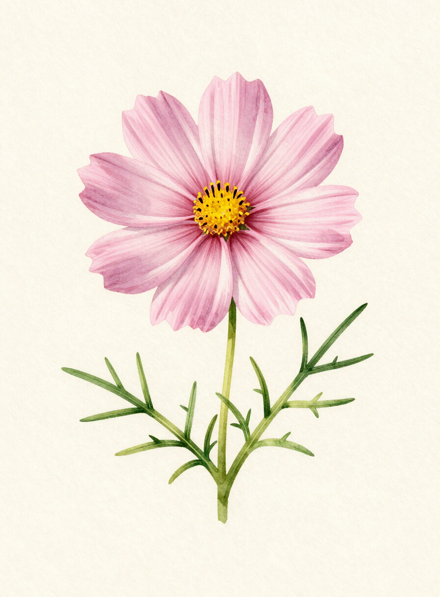 Watercolor painting of a blush Cosmos