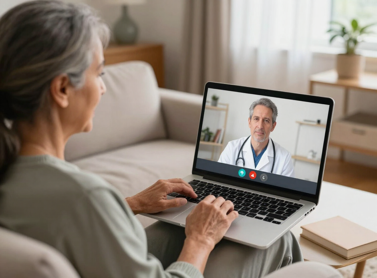 Paciente participando en una teleconsulta médica desde su hogar