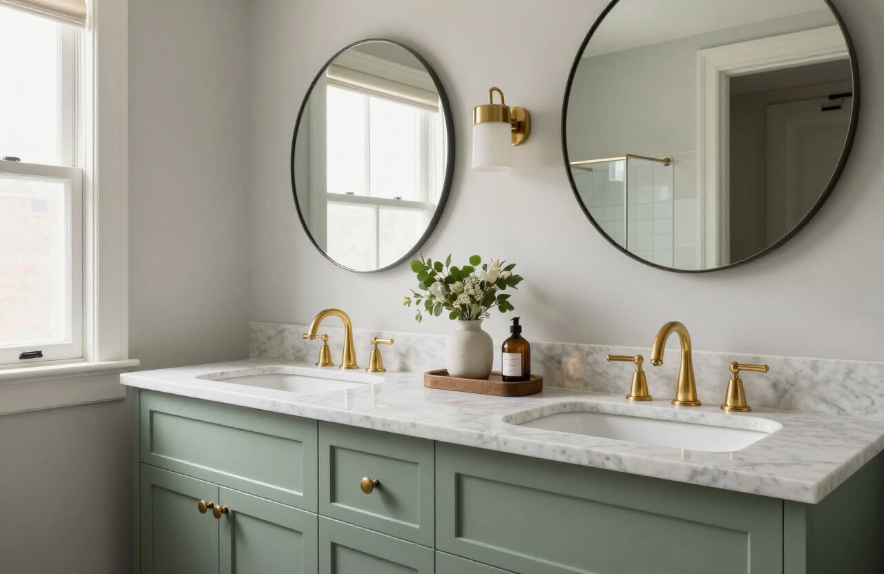 Sage & Limestone Double — Bathroom Vanity by HS Kitchens Studio, Queens, NY