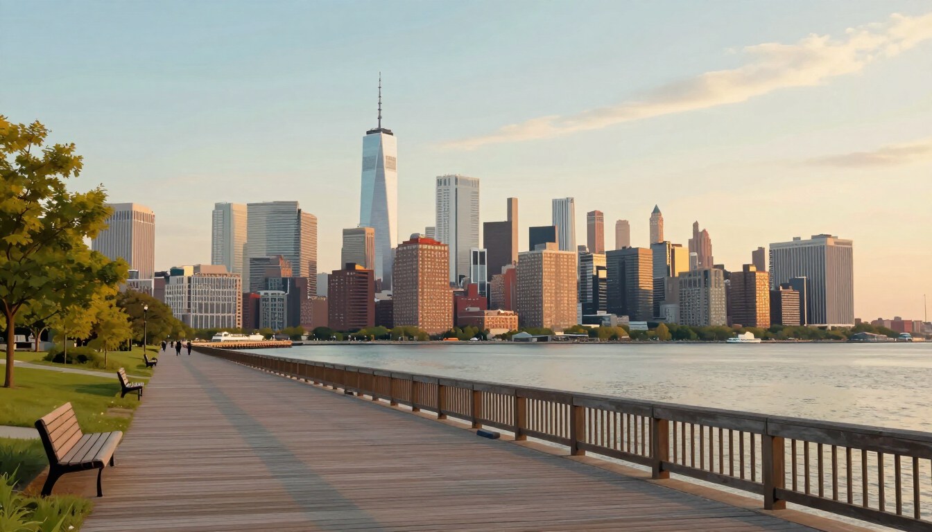 Illustrative Hoboken NJ waterfront and residential high-rises along the Hudson
