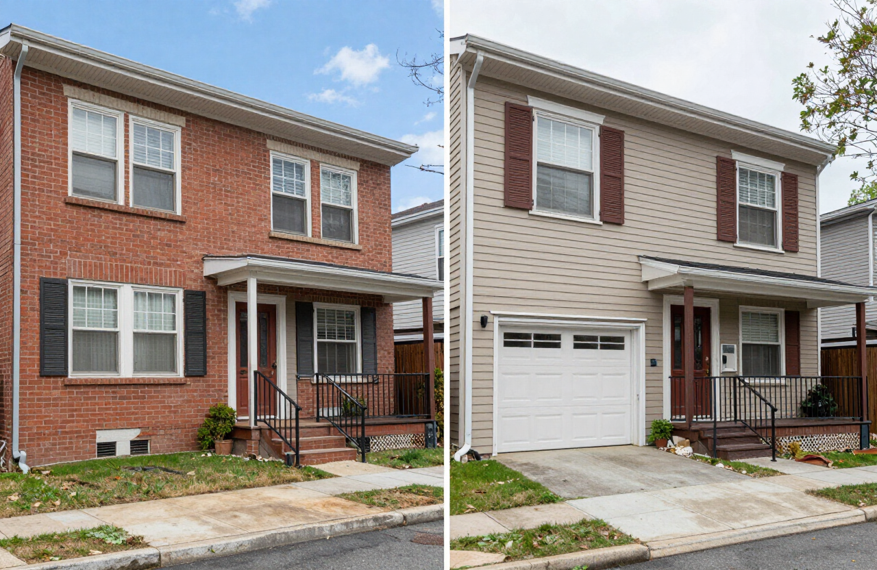 Before and after exterior transformation of East Rutherford NJ rental property