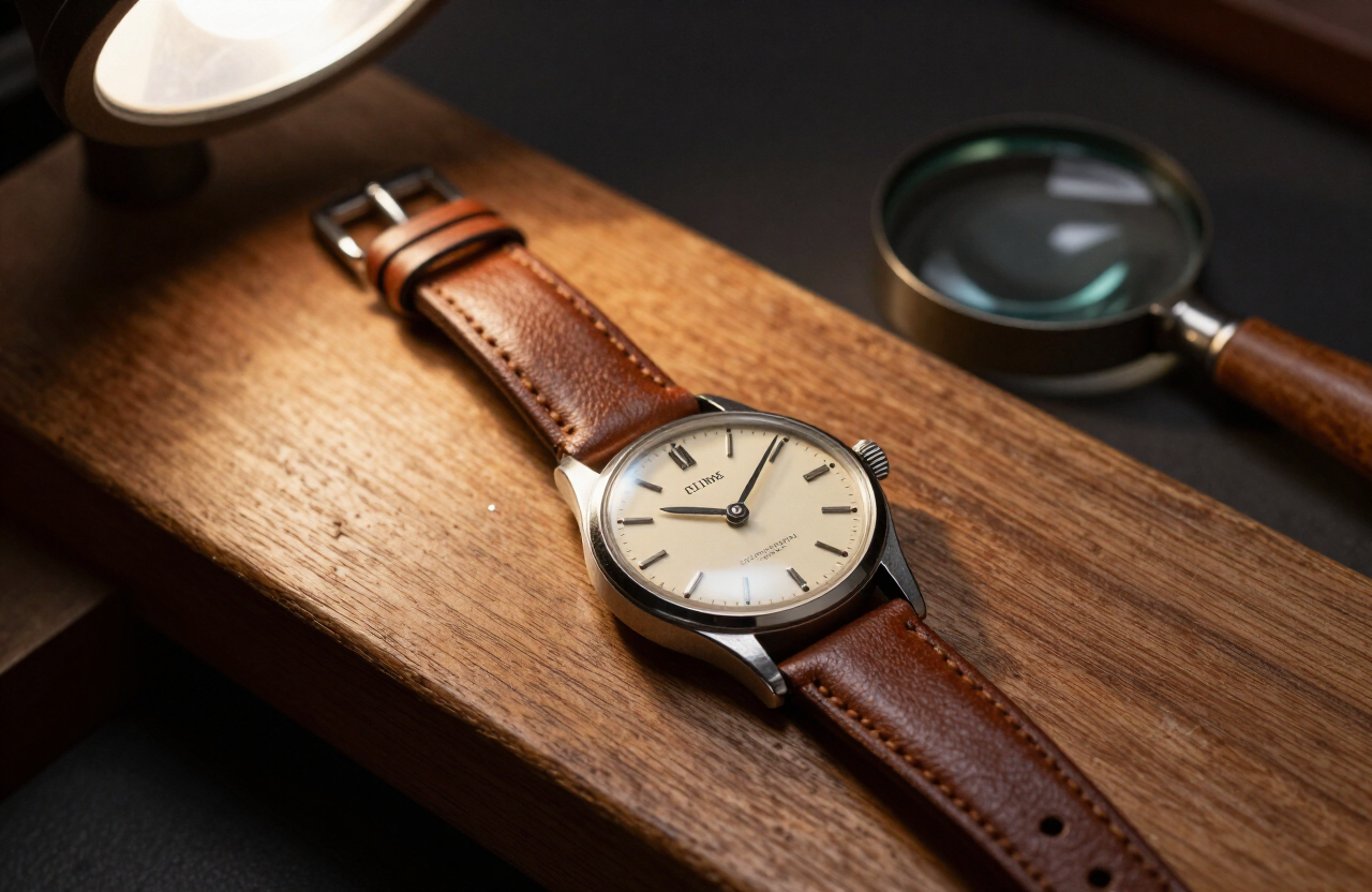Montre-bracelet vintage au cadran crème restaurée sur l’établi