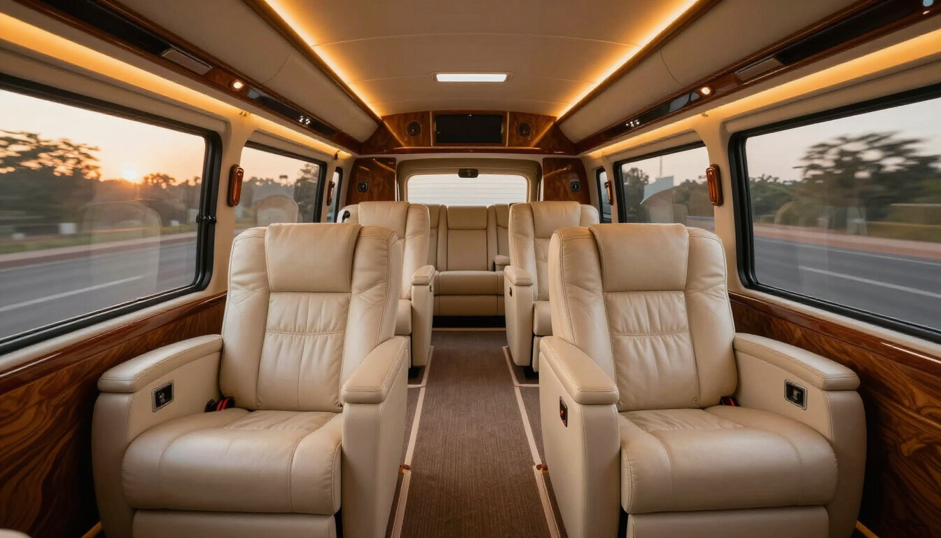 Actual Roving Suites private passenger lounge illustrating a mobile suite-like road travel space