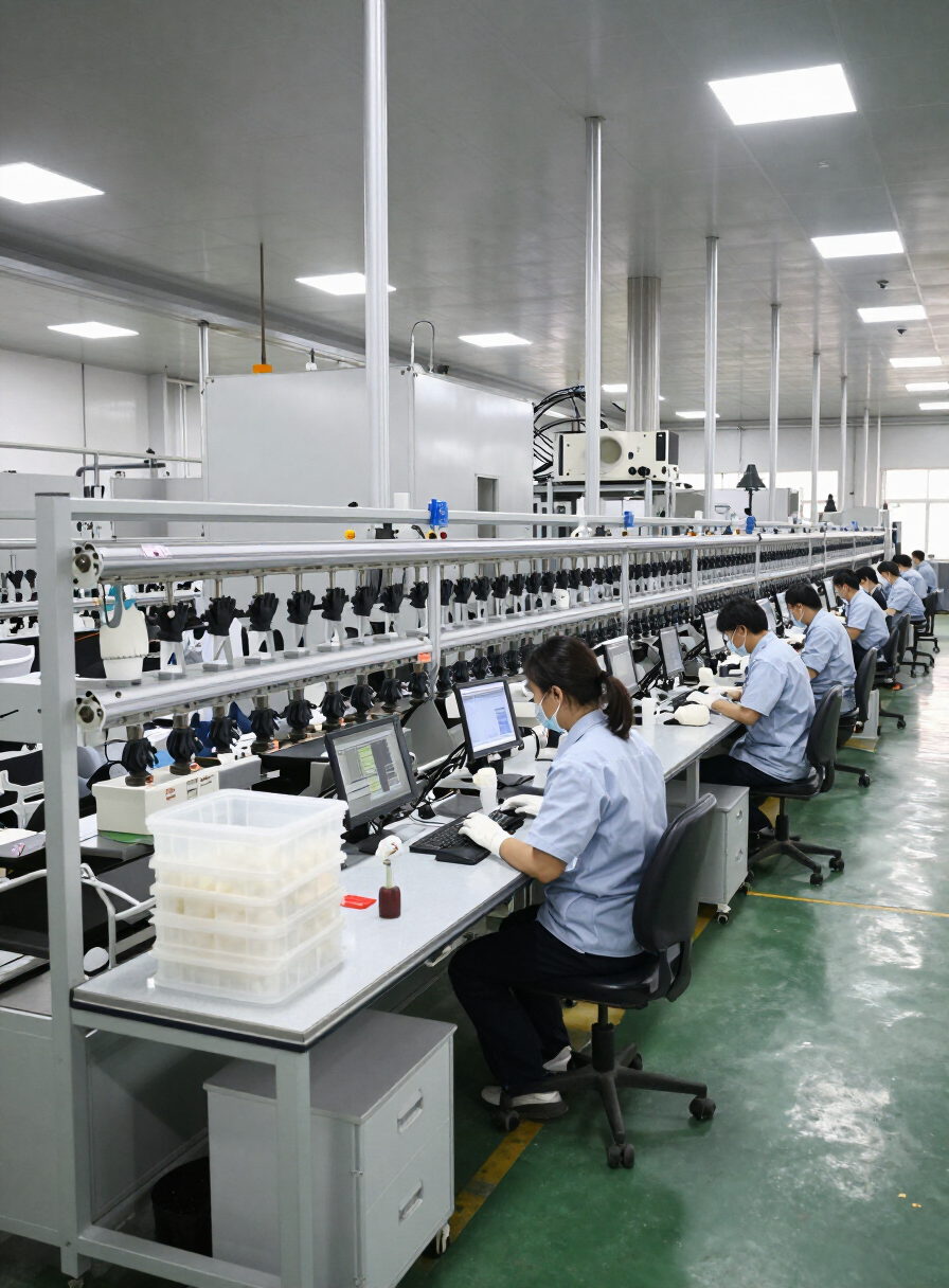 Production team at a glove manufacturing facility