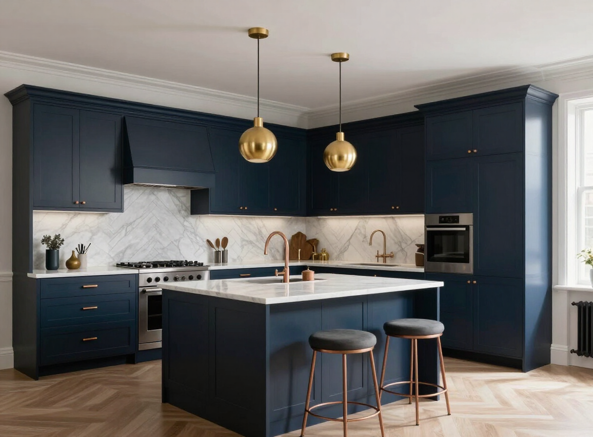 Navy & Copper — Kitchen by HS Kitchens Studio, New York